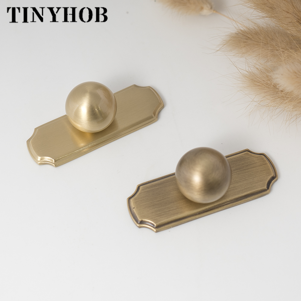 Furniture Hardware With Backplate - Vintage Brass Ball Knobs with Backplate,Single