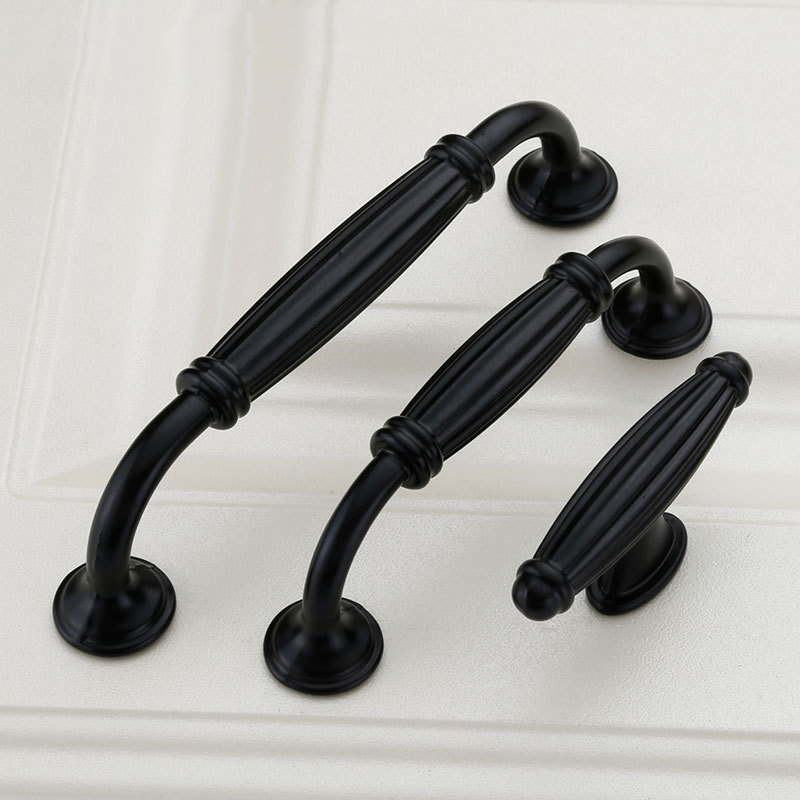 Furniture Hardware Knobs - Black Aluminium Alloy Door Handles Wardrobe