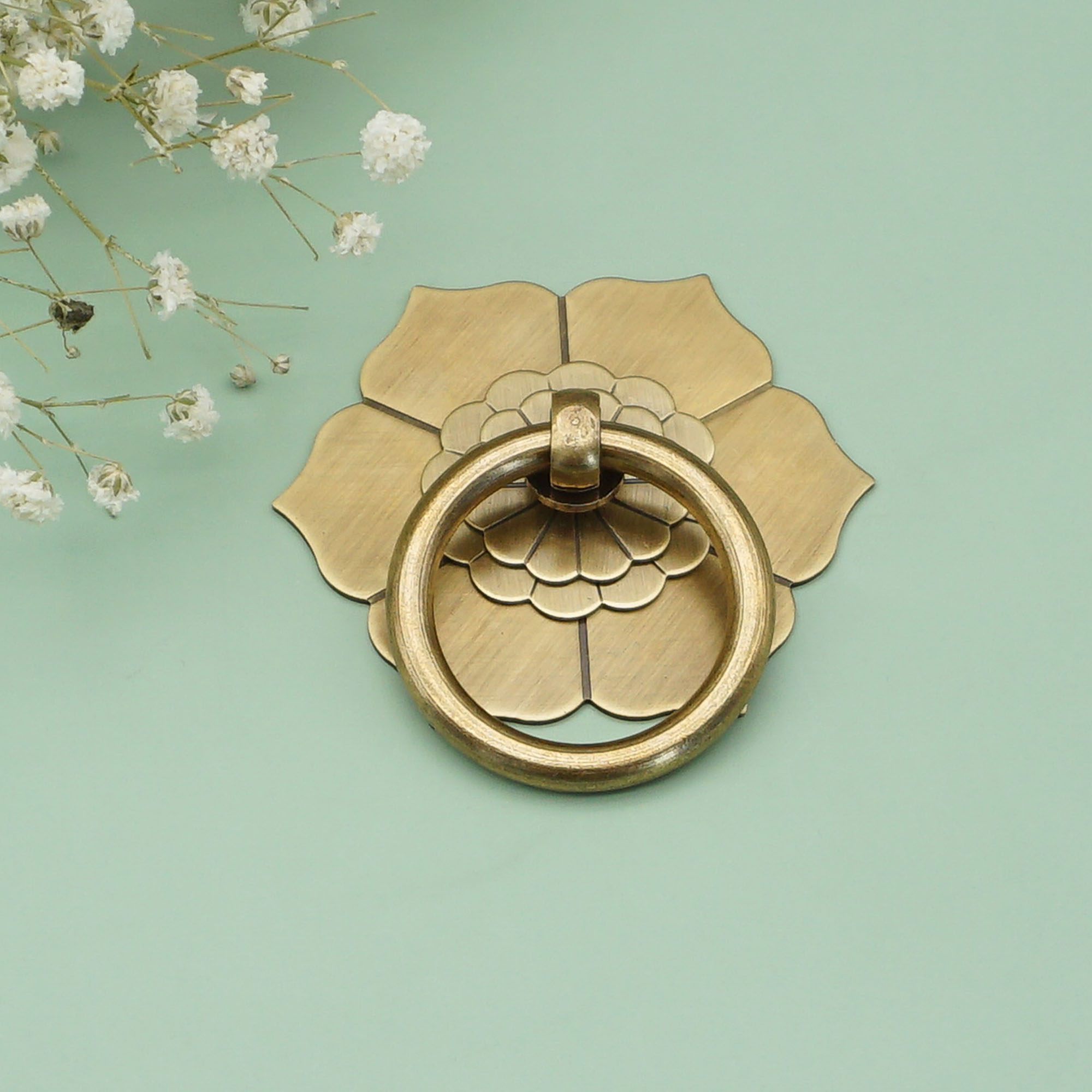 Flower Drawer Pull Vintage Dro - مراجعة Furniture Hardware With Backplate وسعره